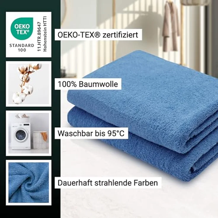Zollner Duschtücher, Dunkelblau, 70x140 cm, Oeko-Tex® Standard 100, 100% Baumwolle, 420 g/m², hohe Saugfähigkeit, pflegeleicht – Bild 3