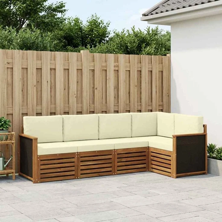 vidaXL Outdoor-Sofagarnitur 4 stk. 5-Sitzer Natur und Creme 3384341 – Bild 1
