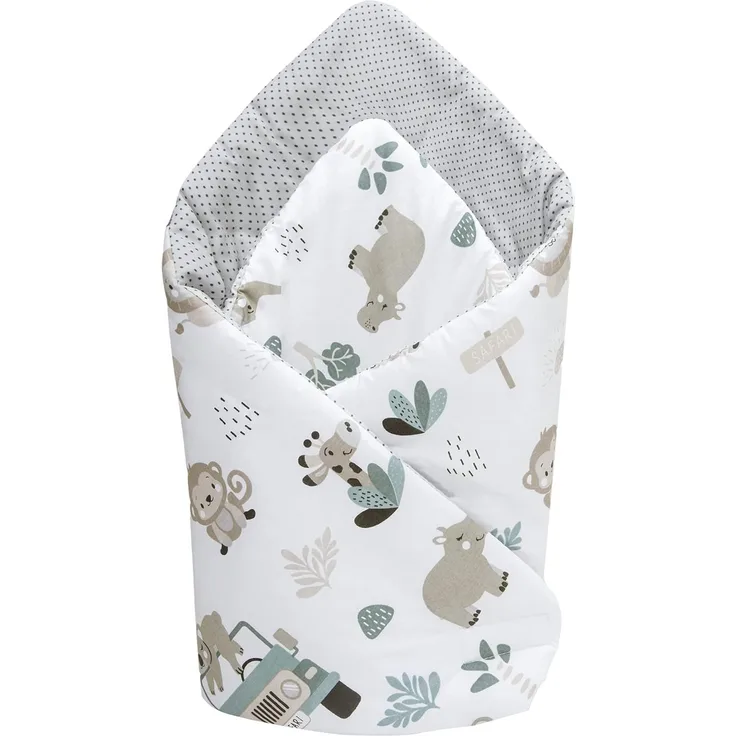 Medi Partners Steckkissen 100% Baumwolle 75x75 cm Einschlagdecke Babyhörnchen doppelseitig weich ganzjährig multifunktional antiallergisch Babys (Minze Zoo)