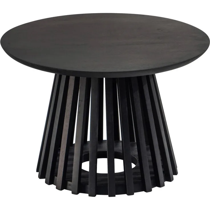 MID.YOU Couchtisch, Schwarz, massives Mangoholz, rund, Gittergestell, 60x41x60 cm