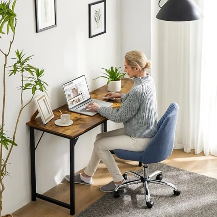 Sweetcrispy Computer Small Office Desk 40 Inch Student Kids Study Writing Work mit Kopfhörerhaken & Aufbewahrungstasche Modern Simple PC Home Bedroom Table, Rost, 101cm – Bild 2