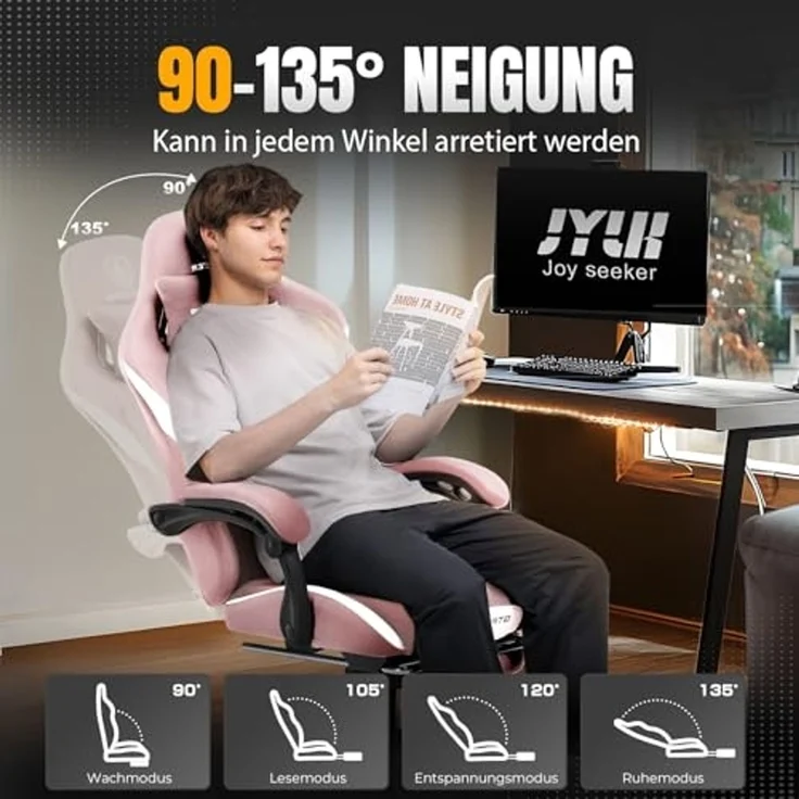 GTPLAYER Gaming-Stuhl Ergonomischer Gaming Sessel Schreibtischstuhl Gamer Stuhl aus Stoff, Federsitzkissen mit Fußstütze – Bild 5