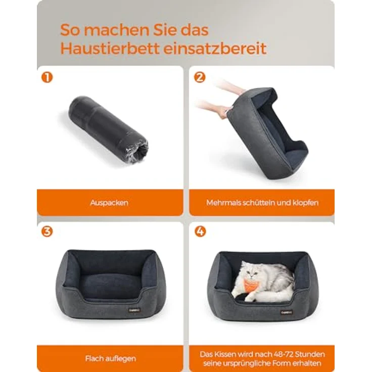 Feandrea Katzenbett, Hundebett, Hundekissen in Leinenoptik, erhöhte Ränder, rutschfeste Unterseite, Bezug abnehmbar waschbar, S, für Minihund, 60 x 50 x 21 cm, dunkelgrau PGW009G01 – Bild 10