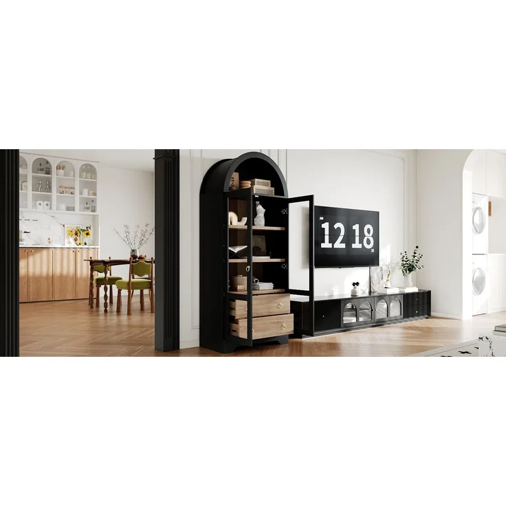ZUBALIYA Highboard mit verstellbaren Regalböden und Schubladen / Küchenschrank mit transparentem Glas und großem Stauraum, mit ideal für Esszimmer und wohnzimmer und Küche (Schwarz) – Bild 5