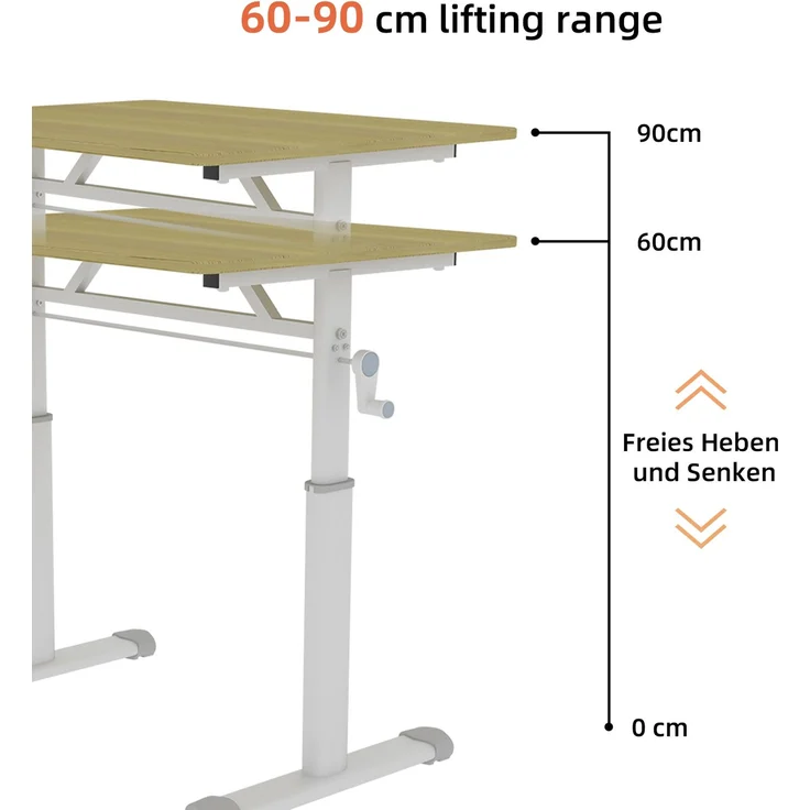 Schreibtisch aus Metall mit Handkurbel, höhenverstellbar, Holz – Bild 9