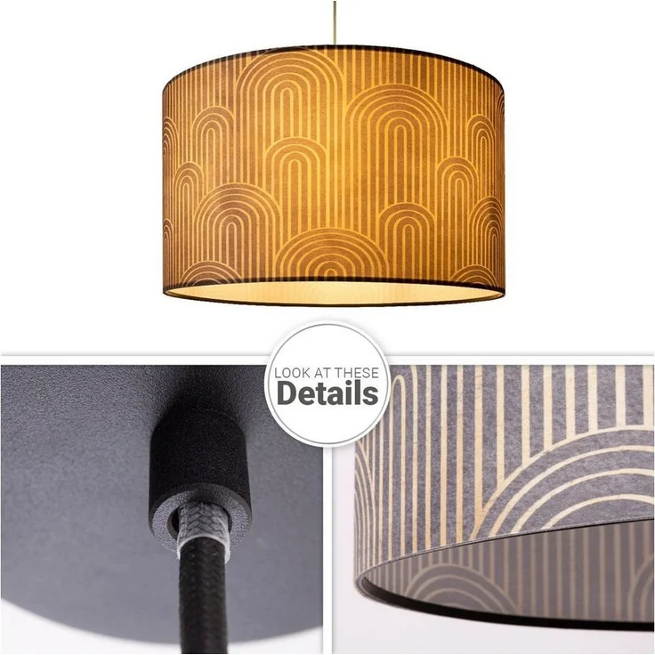 Paco Home Pendelleuchte Hugo Pillar, ohne Leuchtmittel, Pendelleuchte Wohnzimmer Stofflampe Rund Esszimmer Vintage Retro – Bild 2