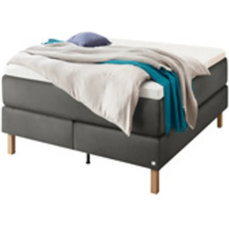 Carlota Boxspringbett grau Eiche MassivholzPolyester 200cm x 160cm x 61cm