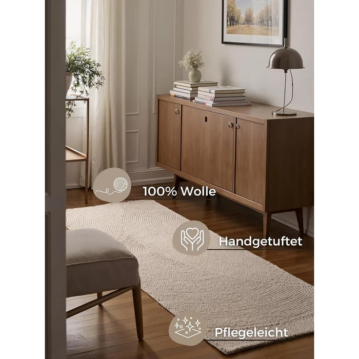 HANSE Home Wollteppich Calmio, auch als Läufer und in rund, rechteckig, Höhe: 18 mm, Handgetuftet, Wolle, Natur, Wohnzimmer, Schlafzimmer, Skandi, Hygge – Bild 3