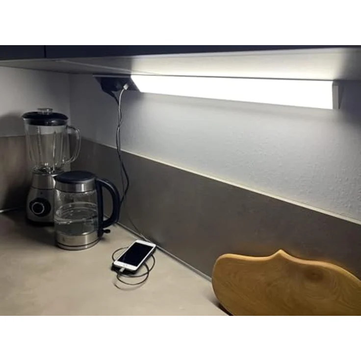 BOLD LED Küchen-Unterbauleuchte (Unterschrank-Leuchte) mit 2 Steckdosen und 2 USB-A Anschlüsse (1500 Lumen | 18 W | 4000k Neutralweiß | IP20 | 80 cm Länge), Silber – Bild 2