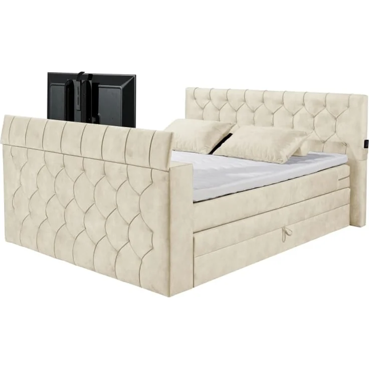 Boxspringbett Springdale - motorisierter TV-Halterung, geräumigem Bettkasten und Duo-Wendematratze H3/H4 - ED Exciting Design – Bild 4