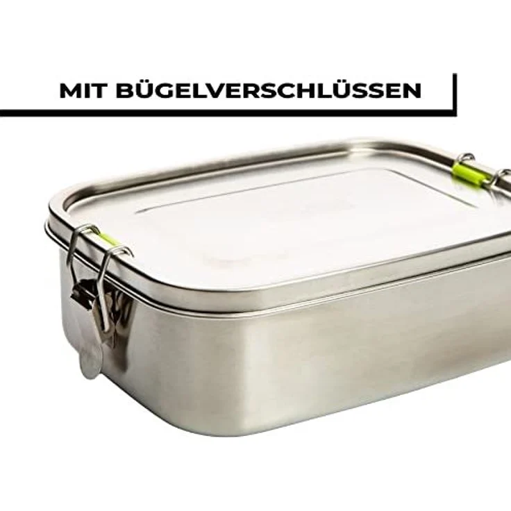 Centi Frischhaltedose 1L Brotbüchse Frühstücksbox, Edelstahl, (2er-Set), mit Fächern und Verschluss – Bild 3