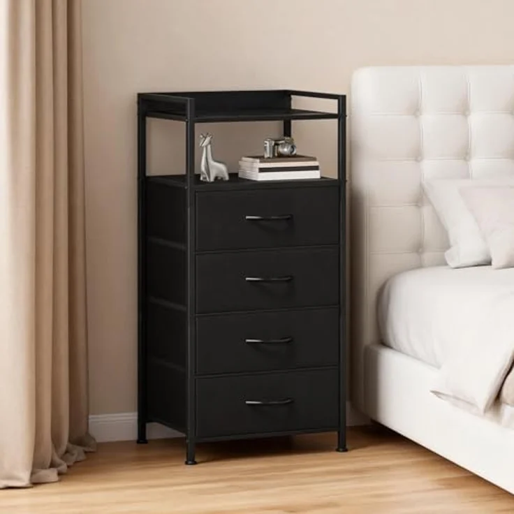 GarveeLife Kommode Schrank 4 Stoffschubladen Aufbewahrungsschrank Für Schlafzimmer Wohnzimmer Flur, Komodenschrank Schubladenschrank, 41x29x83.5Cm – Bild 9