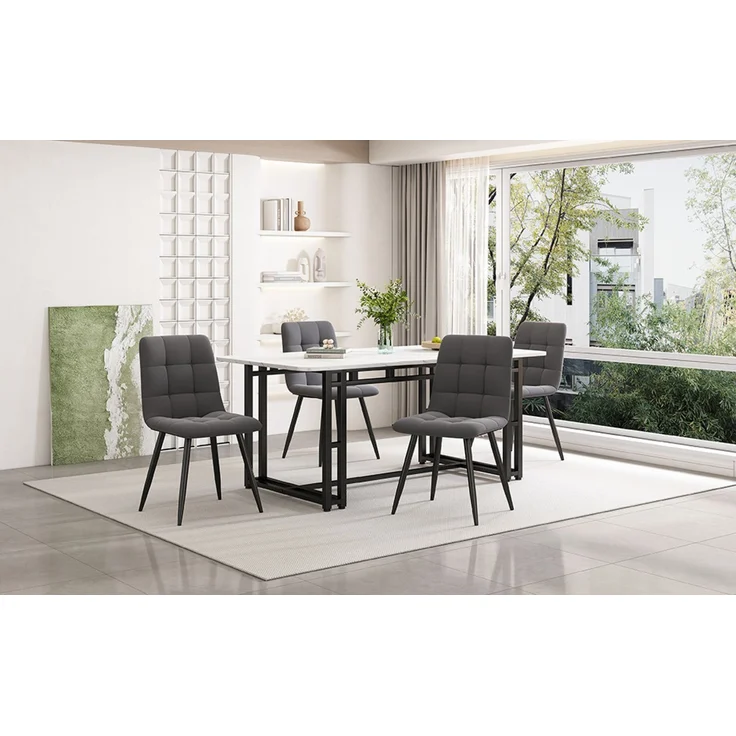 Merax 140cm Esstisch mit 4 Stühlen Set Esszimmer Sitzgruppe, Metallbeine,Essgruppe, (5-tlg), Samt, grau – Bild 2
