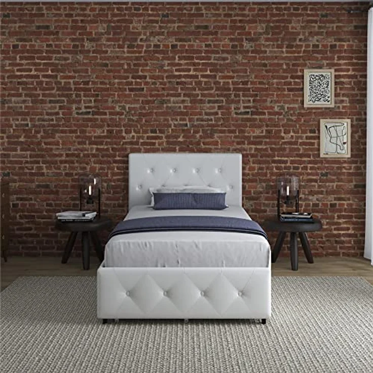DHP Furniture Dakota Bed with Storage Drawers White PU Single – Bild 3