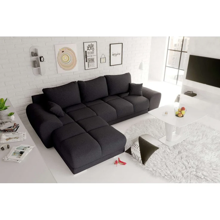 99rooms Antalya Ecksofa Strukturstoff NEVE Schwarz Links mit Schlaffunktion – Bild 2