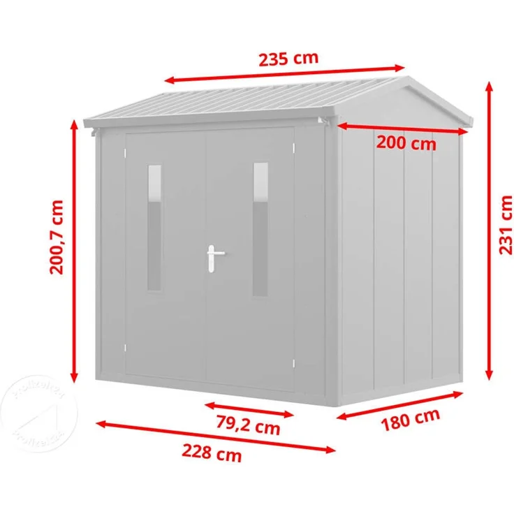 GFP Primeyard Gerätehaus Metall Gartenhaus 228x180x231 cm Geräteschuppen Satteldach anthrazit – Bild 10