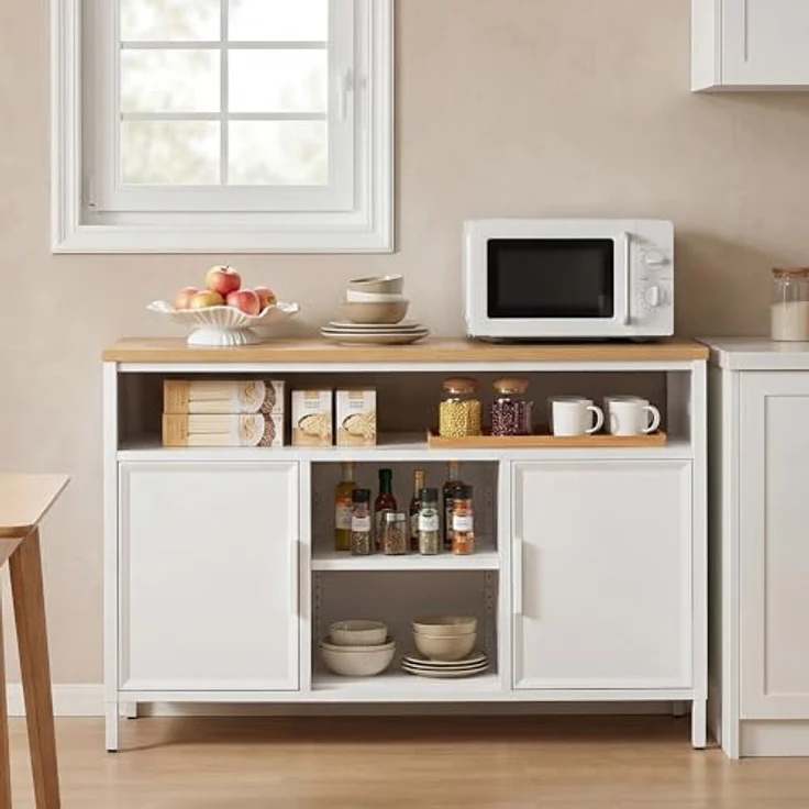 YITAHOME Aufbewahrungsschrank, Metallschrank, Sideboard, Schrank mit Doppeltür, Magnetverschluss, verstellbare Einlegeböden, Stahlgestell – Bild 4
