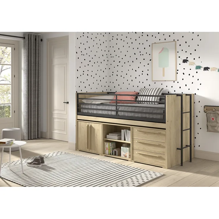 Halbhohes Bett mit Schreibtisch Regal Kommoden Sam 98 x 219 x 116.6 cm