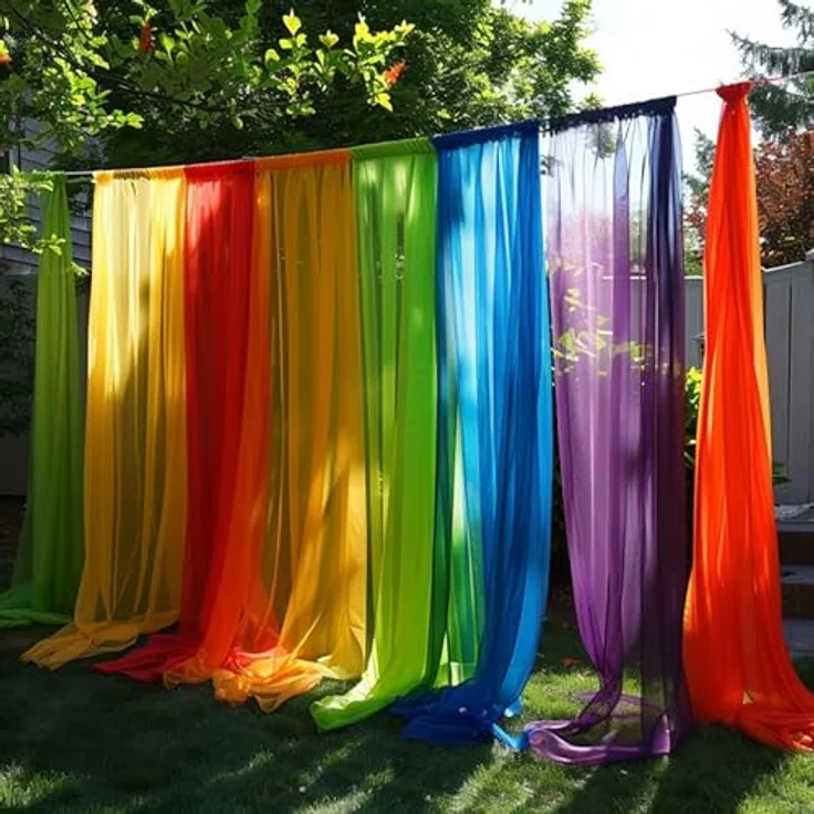 WPM 6-teiliges Regenbogen-Fenstervorhang-Set für Spielzimmer, Kinderzimmer, Schlafzimmer, Limettengrün, Orange, Rot, Weiß, Hellgelb, Marineblau, Vorhänge für Kinder (213,4 cm lang) – Bild 3