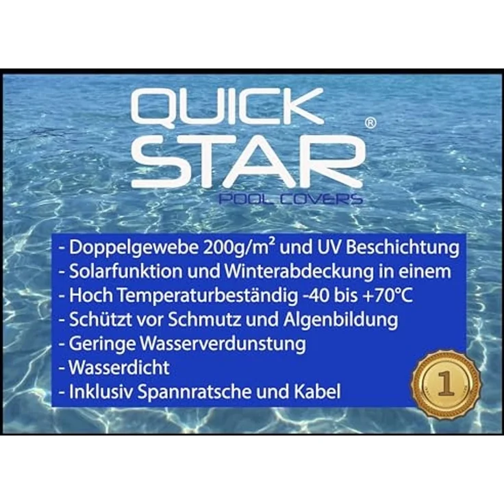 QUICK STAR Solarplane Pool Oval Planenmaß 700x440 cm für Pools 625x360 cm Winterabdeckplane Poolabdeckung 200g/m³ Schwarz – Bild 7