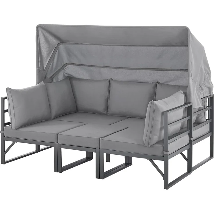 SVITA Gartenlounge-Set MAUI, (4-tlg), Outdoor-Möbelset mit Dach, Stahlgestell, Grau – Bild 5