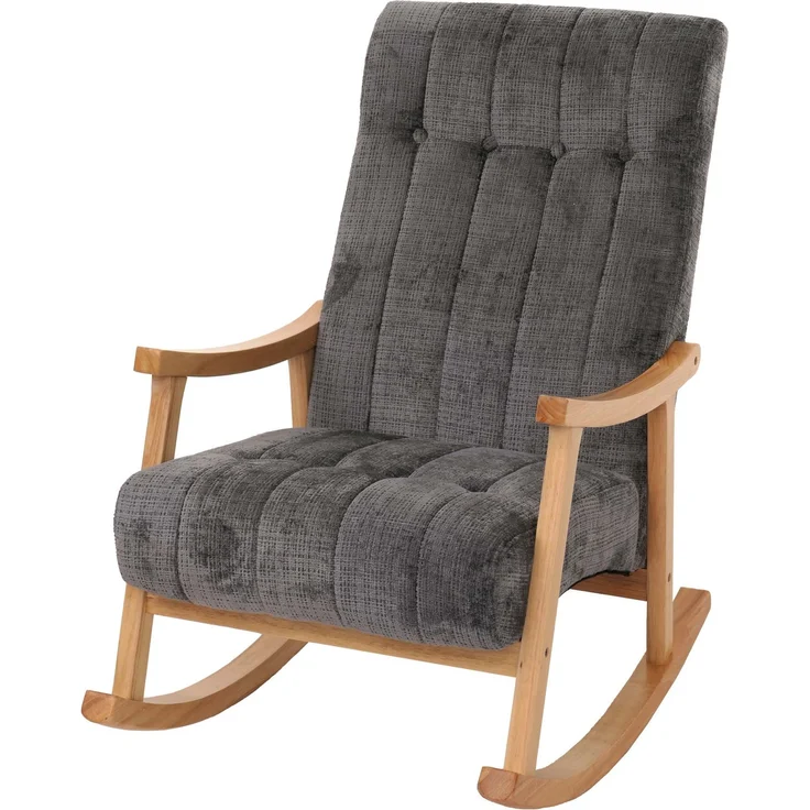 Schaukelstuhl HWC-K10, Relaxsessel, Holz FSC® Stoff/Textil Chenille (465g/m²) ~ dunkelgrau, Gestell natur – Bild 9