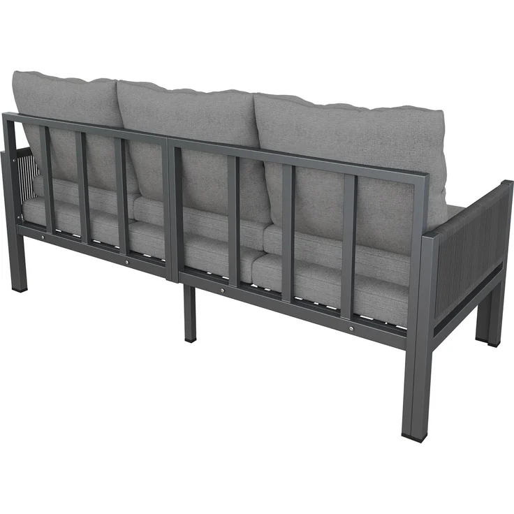 Merax Gartenmöbel-Set, Outdoorsofa, 3-Sitzer-Sofa, Multifunktionales Sofa, lässt sich in einen Liegesessel verwandeln, verzinktes Eisen, grau – Bild 8