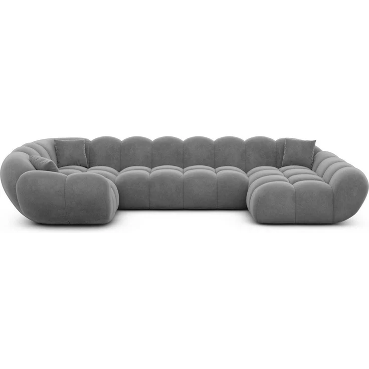 Sofa Dreams Wohnlandschaft Maleron U Form Design Stoffsofa, Stoff Polsterecke, 6-Sitzer, Ottomane rechts, Samtstoff Dunkelgrau – Bild 2