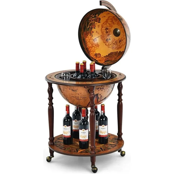 COSTWAY Globusbar Barschrank, Barwagen mit Rollen & Deckel, Hausbar Servicewagen Weltkugel,  Globus Weinregal Weinschrank für Flaschen, Tischbar Minibar für Küche Wohnzimmer Esszimmer