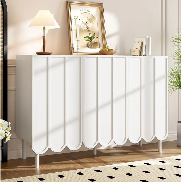 DESVIAE Sideboard mit Rebound-Türen und verstellbaren Böden 120x80x35 cm MDF Weiß – Bild 1
