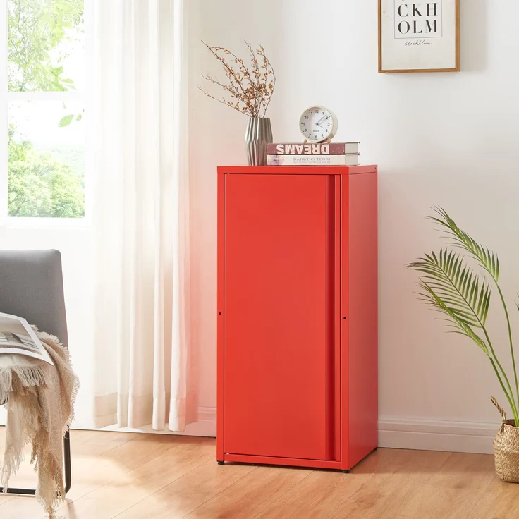 [en. casa] 'Burlöv' Metallschrank, Stahl, 88 x 40 x 35 cm, Rot – Bild 1