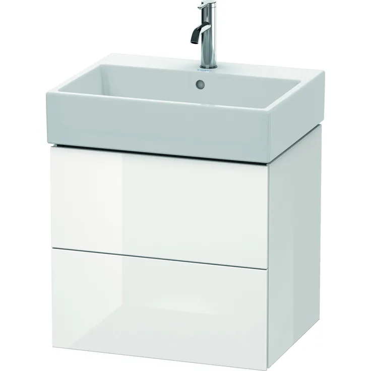 Duravit L-Cube Waschbeckenunterschrank, Weiß Hochglanz, 58,4 cm mit Schubladen und pflegeleichter Oberfläche