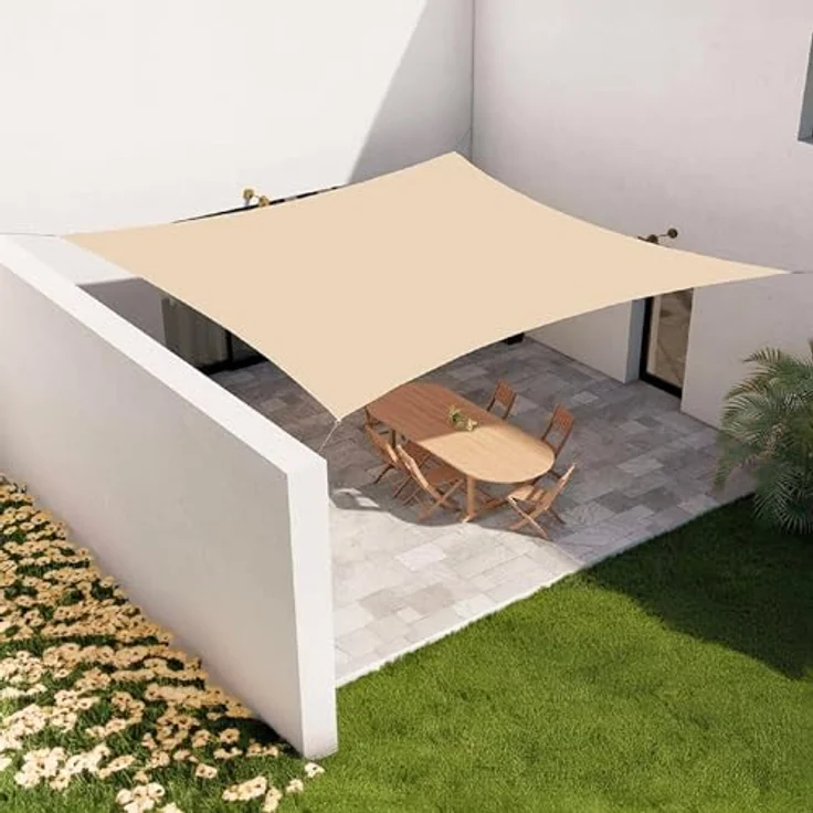Sonnensegel, 6 x 6 m, UV-Schutz und wasserdicht, resistent gegen Sonne und Regen, für Garten, Terrasse und Terrasse, aus Polyester – Bild 5