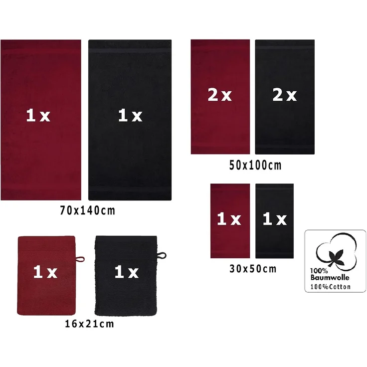 Betz Handtuch Set 10-TLG. Handtuch-Set Premium, 100% Baumwolle (Set, 10-St), Farbe Dunkelrot & Schwarz – Bild 2