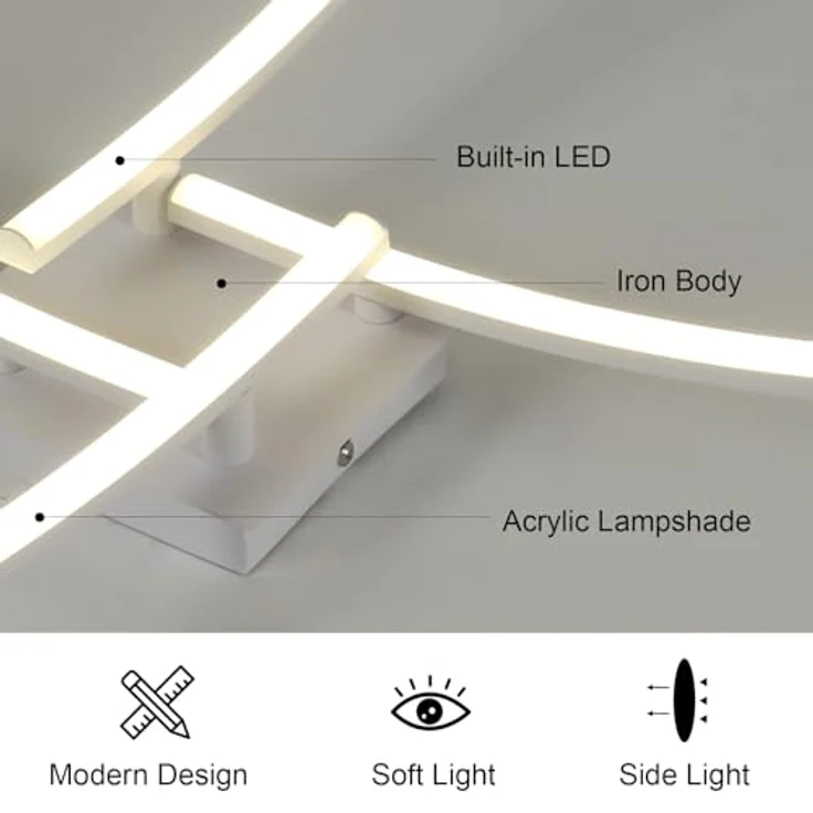 Goeco LED Deckenleuchte Innen, 24W 60 CM Acryl Deckenlampe Wohnzimmer mit 4 Fimmige, 4500 K Neutrales Licht, Moderne LED Lampen Deckenbeleuchtung für Schlafzimmer Büro Küche, Weiß – Bild 4