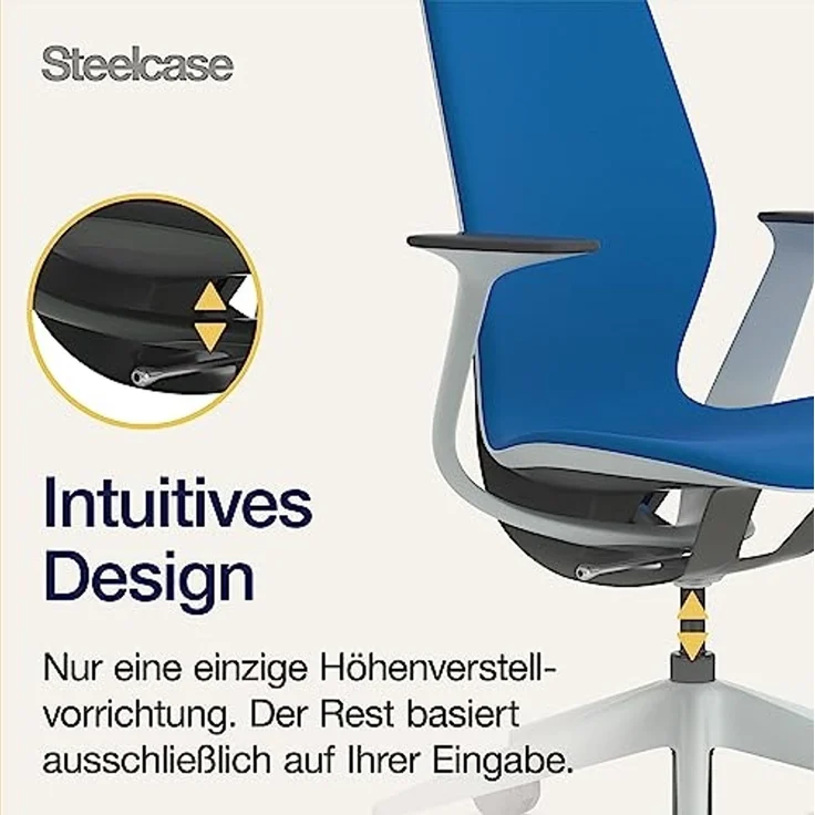 Steelcase Silq Ergonomischer, höhenverstellbarer Stuhl mit Möwengrau/Karbon Metallic Rückenlehne und Königsblau Bezug – Bild 5