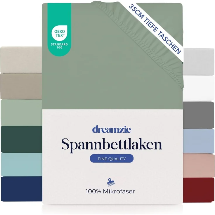 Dreamzie Spannbettlaken 120x200 cm - 35 cm Tiefe Tasche - 100% Mikrofaser Bettlaken - Hellgrün, Schadstoffgeprüft(Oeko TEX), Bettlaken mit Gummizug – Bild 1