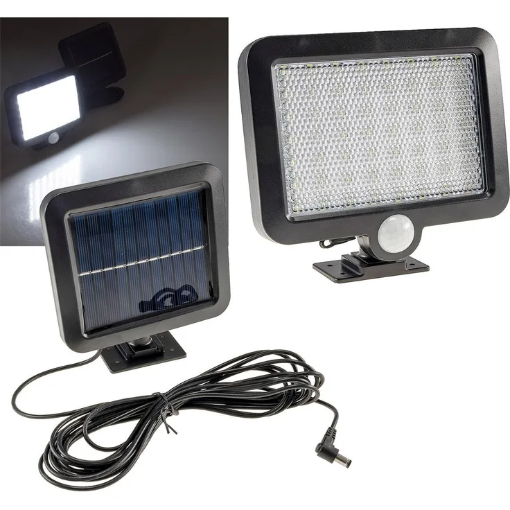 LED Solar Wandleuchte m. Bewegungsmelder 300lm, 6000K, Akku, externe Solarzelle