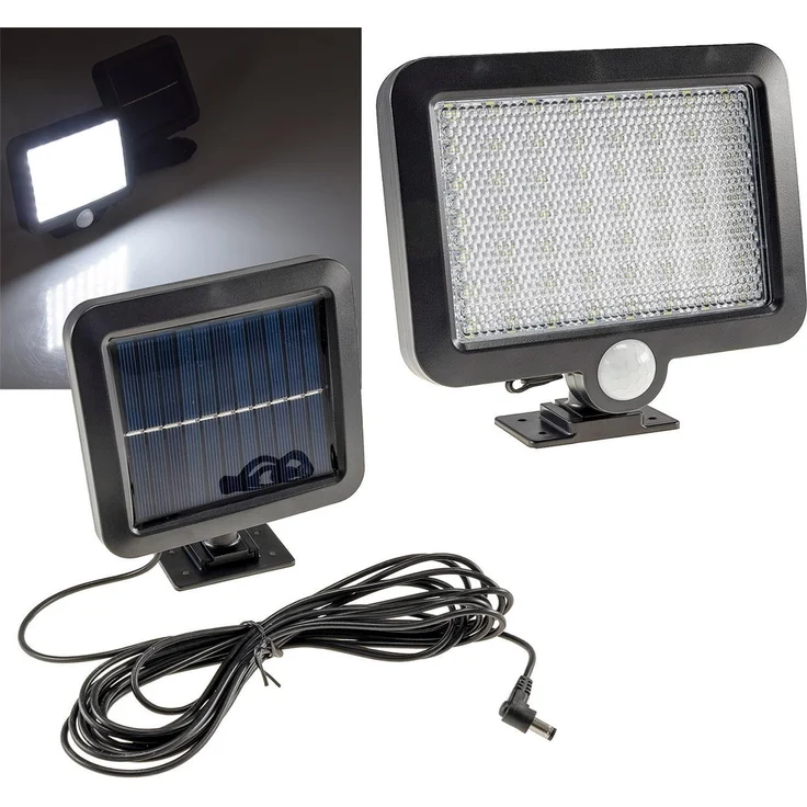 LED Solar Wandleuchte m. Bewegungsmelder 300lm, 6000K, Akku, externe Solarzelle – Bild 1