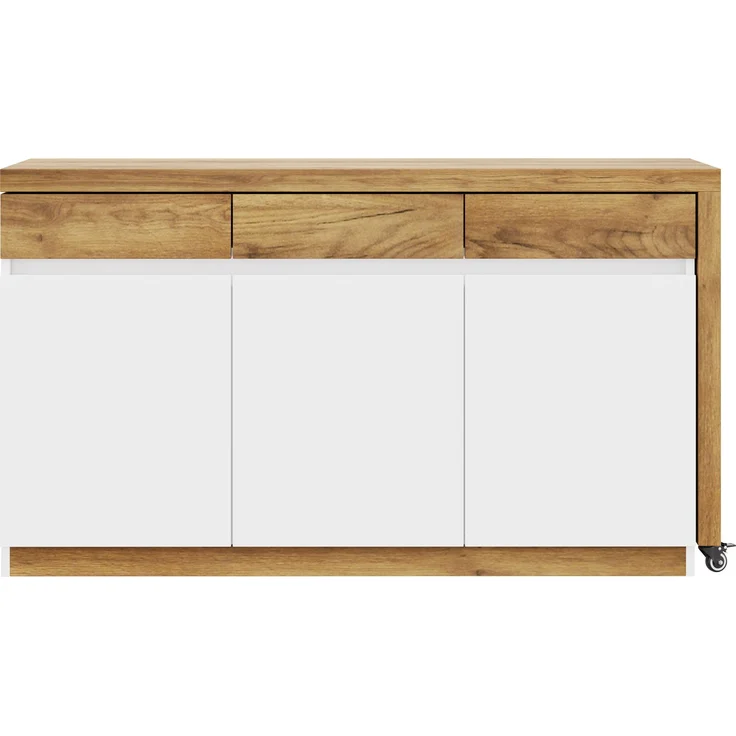 ZUBALIYA Schreibtisch mit feststellbaren Rollen – multifunktionales Design, 4 cm dickere, drehbare Tischplatte, fest arretierbar, weiß/Eiche, Faltbarer Schreibtisch, Eckschreibtisch, Sideboard,Dicke Materialie,Weiß Eiche – Bild 12