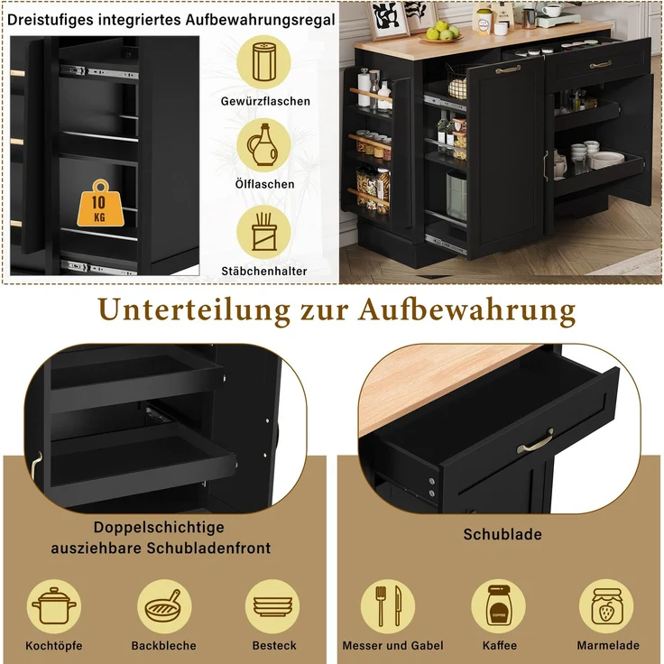 Merax Sideboard mit 3 Türen und einer Schublade, Buffetschrank mit ausziehbaren Regalen für Esszimmer, Wohnzimmer und Küche (Schwarz) – Bild 3