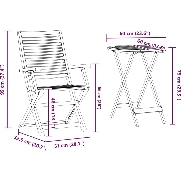vidaXL Klapp Bistro Set 3 pcs Braun Massivholz Akazie 3375689 – Bild 8