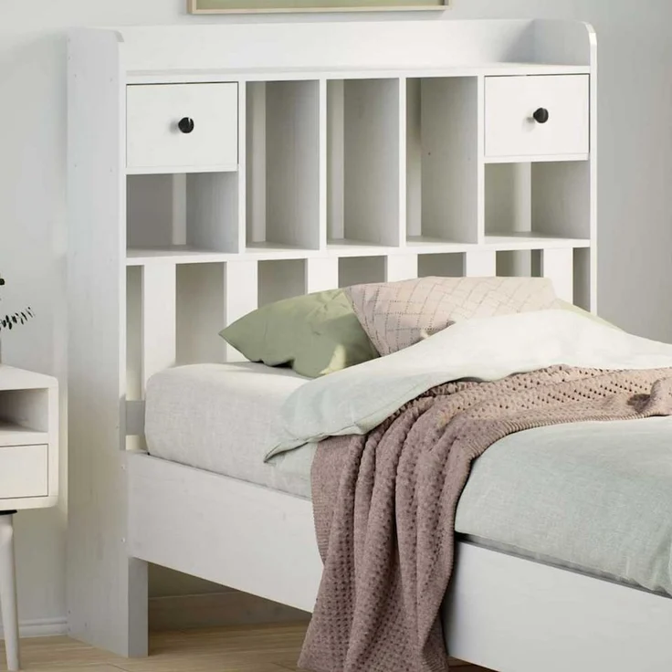 vidaXL Bett Kopfteil mit Stauraum Weiß 90 cm Massivholz Kiefer (1-tlg) – Bild 2