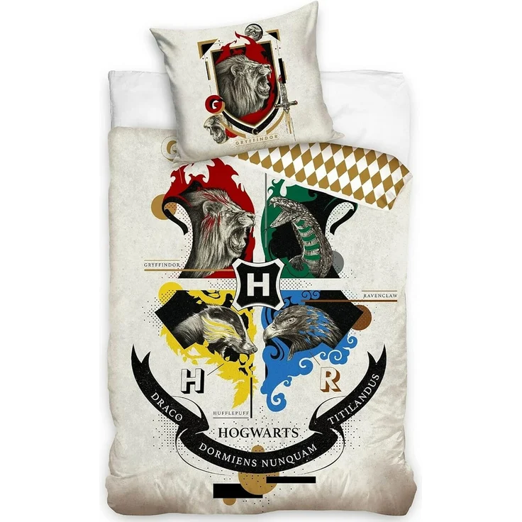 BERONAGE Kinderbettwäsche Harry Potter Houses Bettwäsche Linon / Renforcé 147 Bettbezug School, 100% Baumwolle, 2 teilig, 135x200 + 80x80 cm – Bild 1