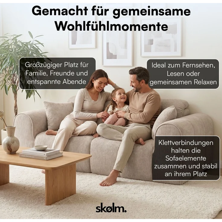 skølm 'Vanaheim' Sofa 2 Sitzer mit 2 Kissen, Cloud Sofa beige, Chenille-Stoff, Vollschaumcouch mit Federkern und Vakuum-Kompression, kein Aufbau erforderlich – Bild 4