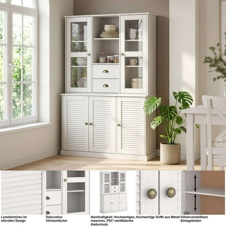 OTTO home Buffet Turia mit Glas- u. Lamellentüren, aus massivem Kiefernholz FSC®, Höhe 180 cm – Bild 3