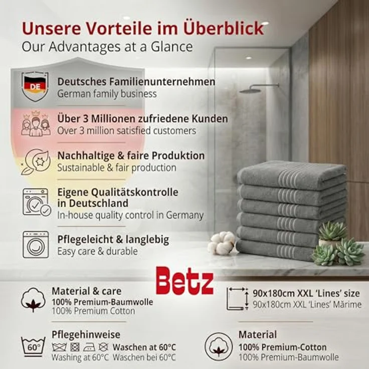 Betz Strandtuch Betz XXL Badetuch LINES Saunahandtuch Liegetuch 90x180 cm, 100% Baumwolle – Bild 10