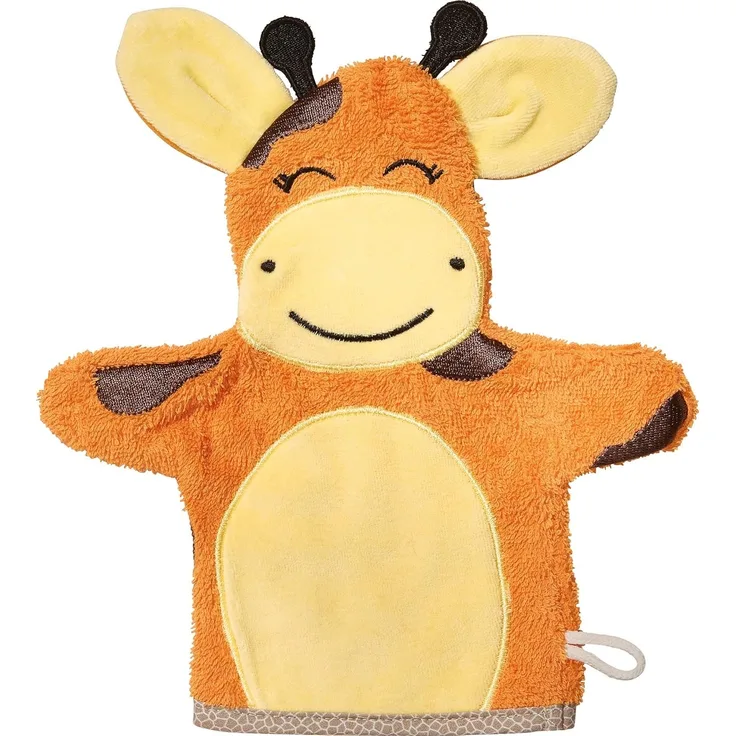 Erwin Müller Waschhandschuh Kinder-Waschhandschuh 2-in-1 "Giraffe", (1-St), Walk-Frottier Uni
