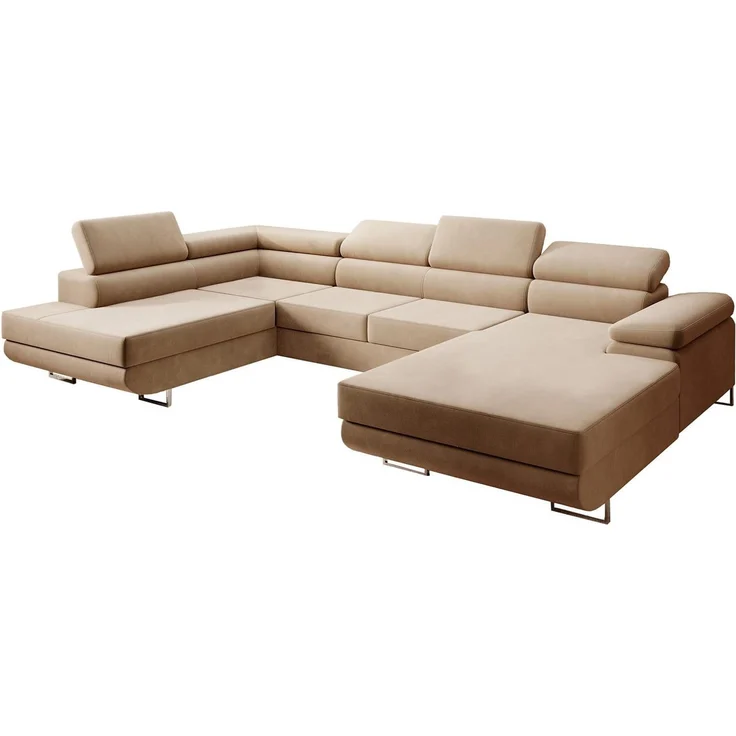 Ecksofa MARGO U- Form, moderne Couch mit Schlaffunktion, verstellbare Kopfstützen, zwei Bettkästen, große Polstercouch – Kronos 35, 72 x 203 x 347 cm – Bild 4