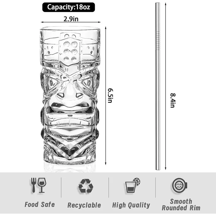 INFTYLE Kunststoff Tiki Becher 18 Oz - 8er Pack - Party Cocktails Limonade – Bild 2